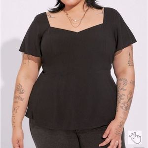 Peplum Challis Sweetheart Flutter Sleeve Top